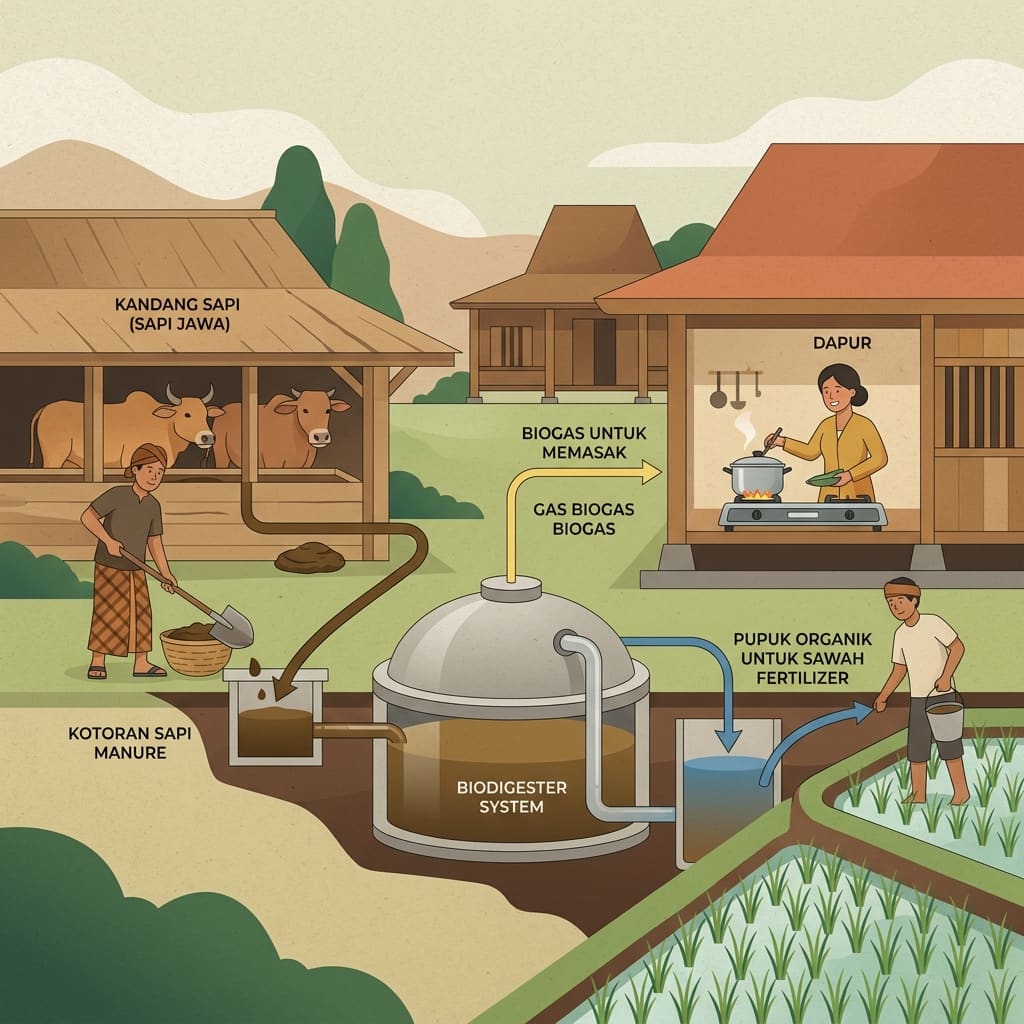 Ilustrasi siklus limbah dan biodigester